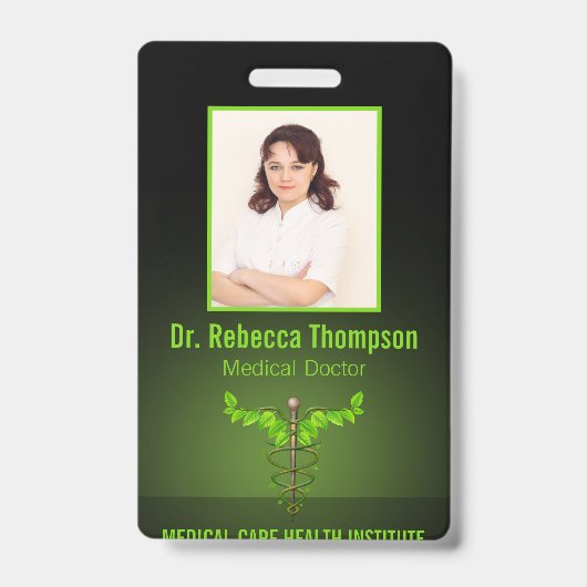 ホリスティック代替医療カドゥセウス緑葉 バッジ (Front)