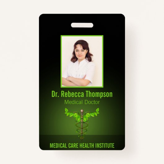 ホリスティック代替医療カドゥセウス緑葉 バッジ (正面)