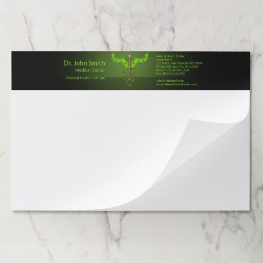 ホリスティック代替医療カドゥセウス緑葉 ペーパーパッド (折り畳み)