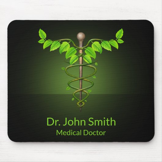 ホリスティック代替医療カドゥセウス緑葉 マウスパッド (正面)