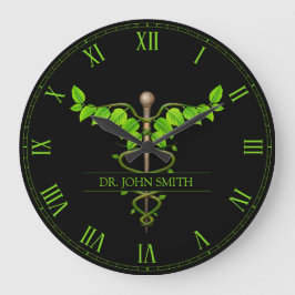 ホリスティック代替医療カドゥセウス緑葉 ラージ壁時計