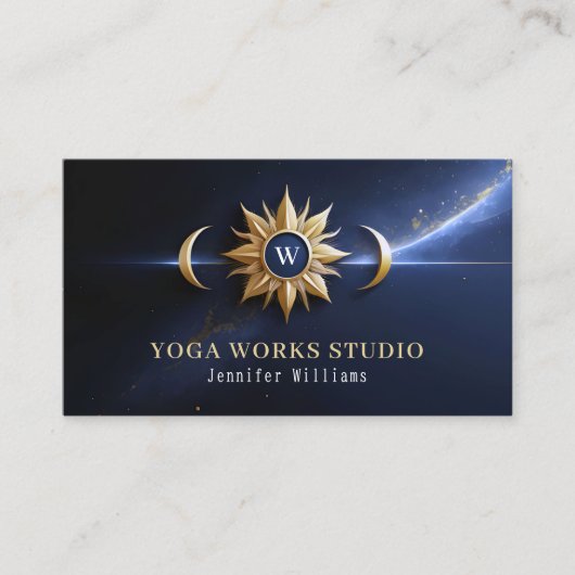 ホリスティック天日月ヨガネイビー&金ゴールド 名刺 (正面)