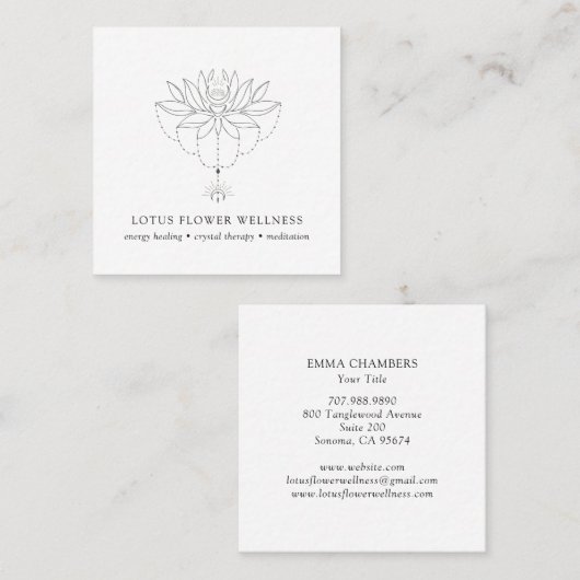 ホリスティック癒し蓮フラワービジネスカード スクエア名刺 (正面/裏面)