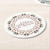 ホリディエレガントクリスマスマダラカスタムンボタニカル ラウンドペーパーコースター (アングル)