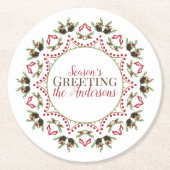 ホリディエレガントクリスマスマダラカスタムンボタニカル ラウンドペーパーコースター (正面)