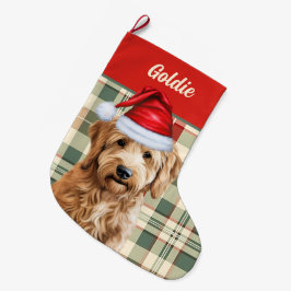 ホリディゴールデンドルプレイドと犬の名前 ラージクリスマスストッキング