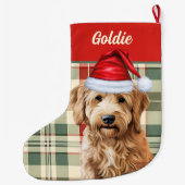 ホリディゴールデンドルプレイドと犬の名前 ラージクリスマスストッキング (裏面)