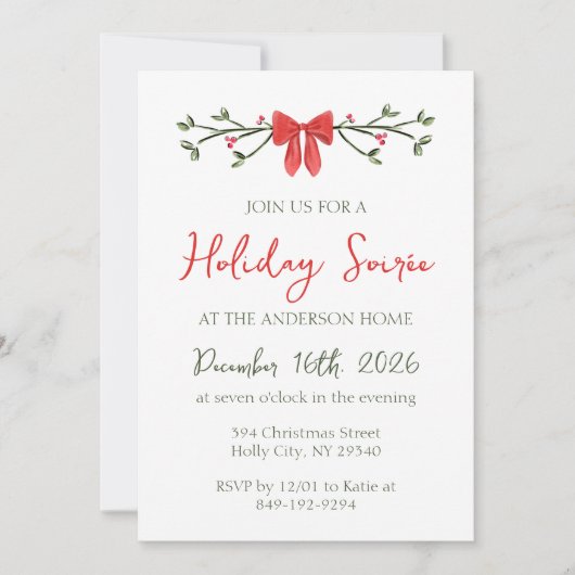 ホリディソエレガントイレバウ&ホリーレッド&グリーン 招待状 (正面)