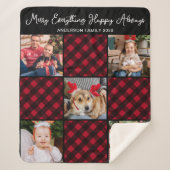 ホリディプレイドパーソナライズされた5ユニークフォトコラージュ シェルパブランケット (正面)