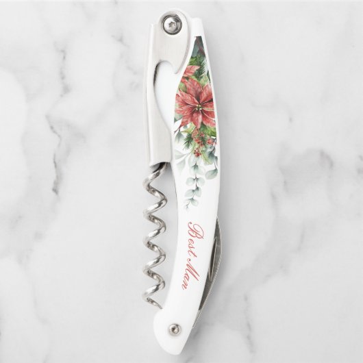 ホリディポインセテパーソナライズされたィ結婚アの贈り物 ソムリエナイフ (正面)