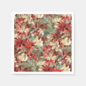ホリディポエレガントインセティアクリスマスフローラ スタンダードカクテルナプキン (正面)