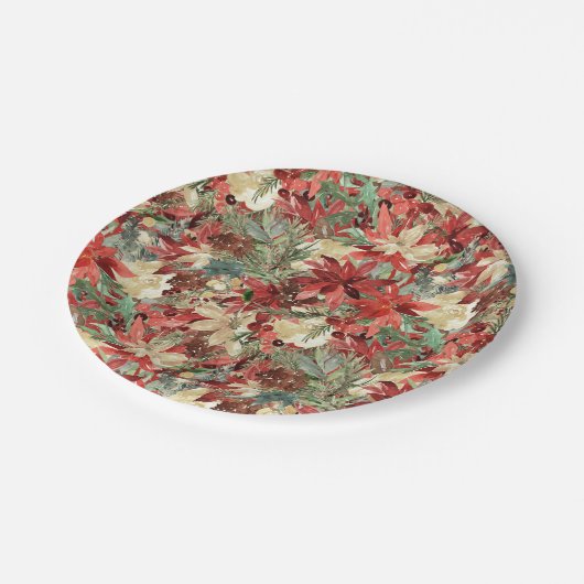 ホリディポエレガントインセティアクリスマスフローラ ペーパープレート (アングル)