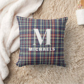 ホリディモエレガントノグラムイニシャルネイビーブループレイド クッション (ブランケット)