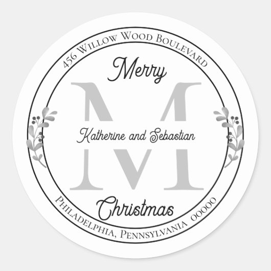 ホリディモエレガントノグラム差出人住所シール ラウンドシール (正面)