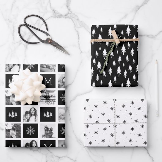 ホリディモノグラムフォトコラージュ ラッピングペーパーシート (正面)