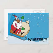 ホリデイおもしろいブラックサンタクロース乗馬そり シーズンポストカード (正面/裏面)