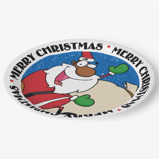 ホリデイおもしろいブラックサンタクロース乗馬そり ペーパープレート (アングル)