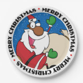 ホリデイおもしろいブラックサンタクロース乗馬そり ペーパープレート (正面)