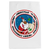 ホリデイおもしろいブラックサンタクロース乗馬そり ミディアムペーパーバッグ (正面)