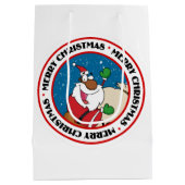 ホリデイおもしろいブラックサンタクロース乗馬そり ミディアムペーパーバッグ (裏面)