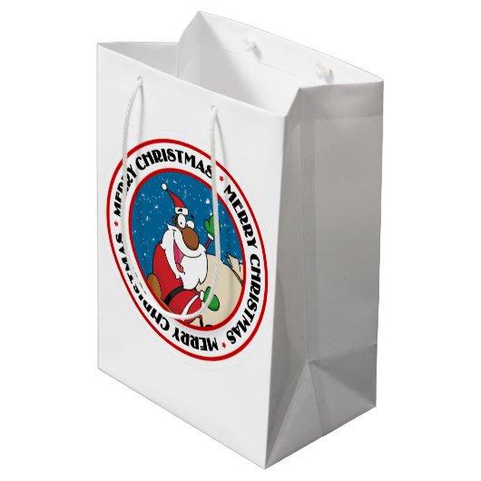 ホリデイおもしろいブラックサンタクロース乗馬そり ミディアムペーパーバッグ (裏面アングル)