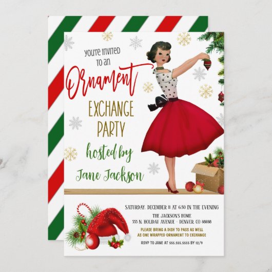 ホリデイオーナメントエクスチェンジパーティの招待状 招待状 (正面/裏面)