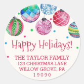 ホリデイオーナメントクリスマス差出人住所 ラウンドシール (正面)