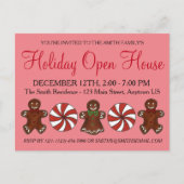 ホリデイオープンハウスジンジャーブレッドクッキーペパーミント インビテーションポストカード (正面)