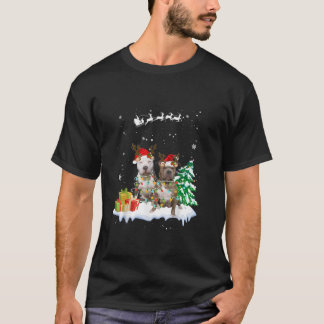ホリデイクリスマスライトサンタピットブルドッグクリスマストル Tシャツ