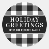 ホリデイグリーティングスブラックアンドホワイトバッファロープレイド ラウンドシール (正面)