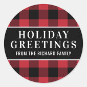 ホリデイグリーティングレッドブラックバッファロープレイド ラウンドシール (正面)