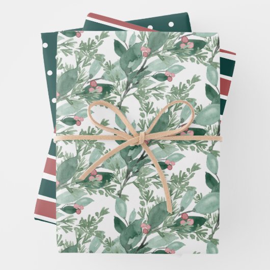 ホリデイグリーンリーダークグリーンとレッドクリスマス ラッピングペーパーシート (インサイチュ)