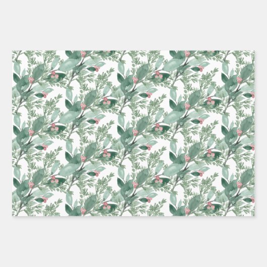 ホリデイグリーンリーダークグリーンとレッドクリスマス ラッピングペーパーシート (正面)
