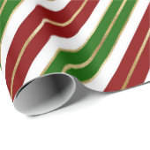 ホリデイグリーンレッド&ゴールドフォイルクリスマスストライプ飾り ラッピングペーパー (ロールコーナー)