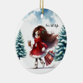 ホリデイシックスタイルブルネットパーソナライズされたファッション セラミックオーナメント (右)