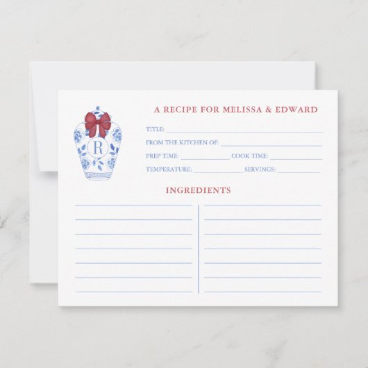 ホリデイズレッドボウジンジャージャーブモオグラムレシピカード 招待状 (正面)