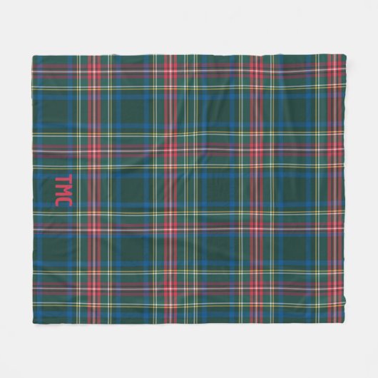 ホリデイタータンチェックプレイドイニシャル名門私立校風のクリスマス フリースブランケット (正面(横))