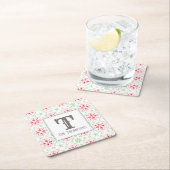 ホリデイトレンディースノーフレークスクリスマスモノグラム スクエアペーパーコースター (インサイチュ)