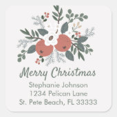 ホリデイフォークアートフローラアレンジメント差出人住所 スクエアシール (正面)