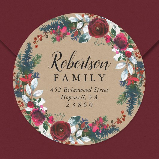 ホリデイフローラクリスマスリース差出人住所 ラウンドシール