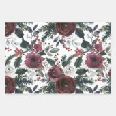 ホリデイフローラブルゴーニュバラグリーンパインアンドホリー ラッピングペーパーシート (正面3)