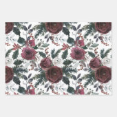 ホリデイフローラブルゴーニュバラグリーンパインアンドホリー ラッピングペーパーシート (正面2)