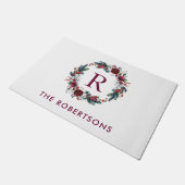 ホリデイフローラリースモノグラムパーソナライズされた ドアマット (アングル)