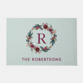 ホリデイフローラリースモノグラムパーソナライズされた ドアマット (正面)