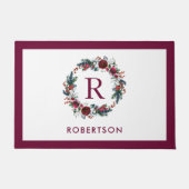 ホリデイフローラリースモノグラムパーソナライズされた ドアマット (正面)