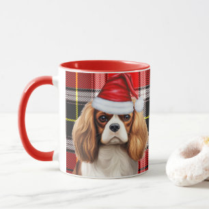 ホリデイプレイドキングチャールズスパニエル犬クリスマスドッグ マグカップ
