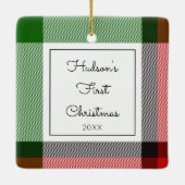 ホリデイプレイドキープサケベビーフォト初めてのクリスマス セラミックオーナメント (裏面)