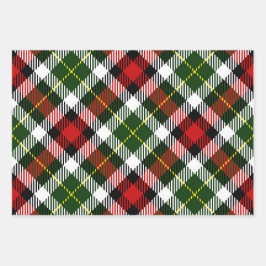 ホリデイプレイドギフトラップレッドグリーンブラックイエロー ラッピングペーパーシート