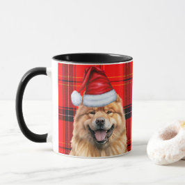 ホリデイプレイドチャウチャウクリスマスサンタドッグ マグカップ