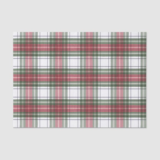 ホリデイプレイドレッド&グリーンウォーターカラーティッシュペーパー 薄葉紙 (正面)